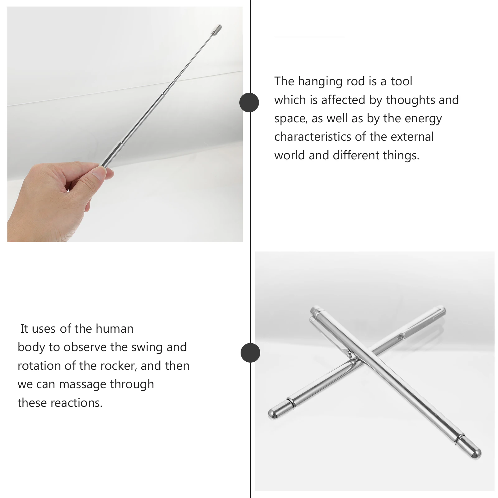 

2 pcs StainlessSteel Dowsing Rods Probe Stick Silver Sample Chamber Nurse Stretch CenterShaft Flexible Tool