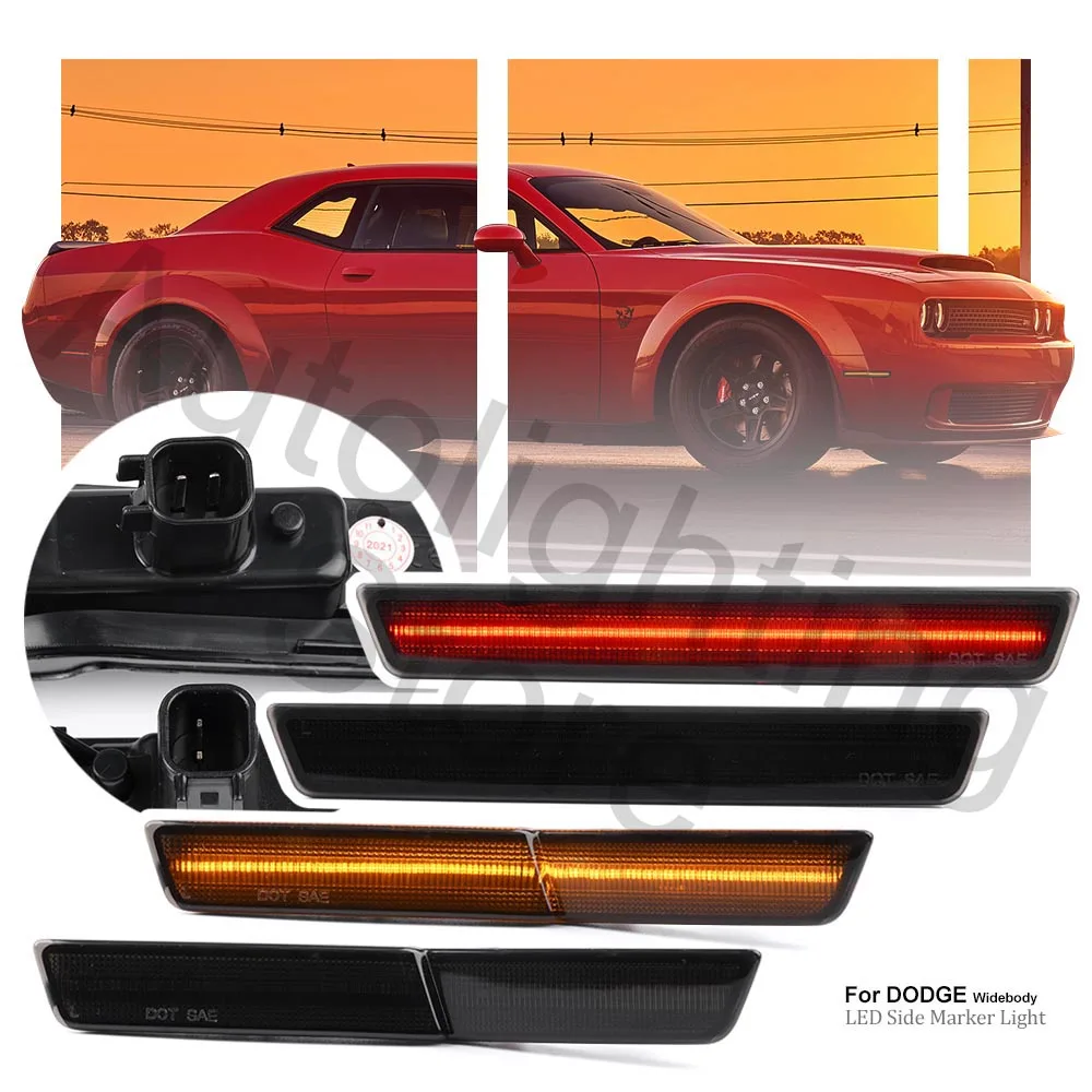 

4x Smoked LED Front and Rear Side Marker Light For 2018- Dodge Challenger Scat Pack SRT Hellcat and SRT Hellcat Redeye Widebody