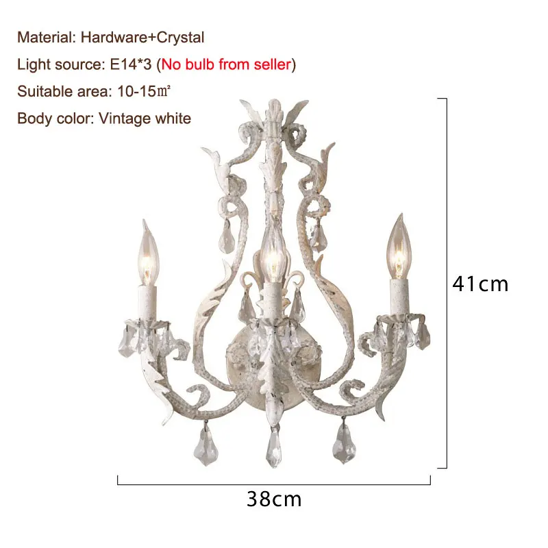 American Rural French Retro 3 Heads Old Iron Crystal Wall Lamp Creative Living Room Dining Room Bedroom Corridor Wall lights