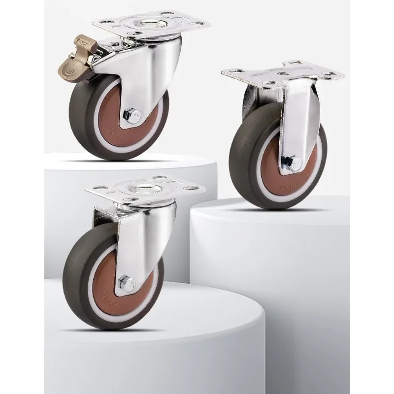 (4pcs)  Thickened 2''/2.5''/3'' Spinner Wheel Flat Plate Furniture Caster Brake Rubber Silent Table Load Bearing 150-240KG