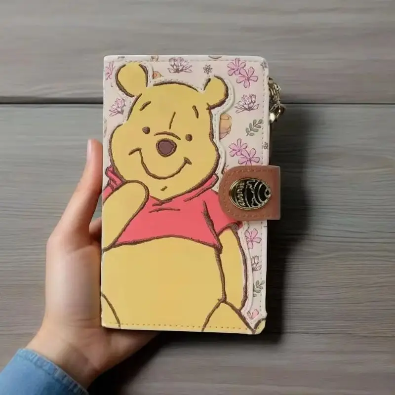 Nova carteira com estampa floral Disney Winnie The Pooh, bolsa de couro fashion fofa de desenho animado, presente para meninas e mulheres, uso diário