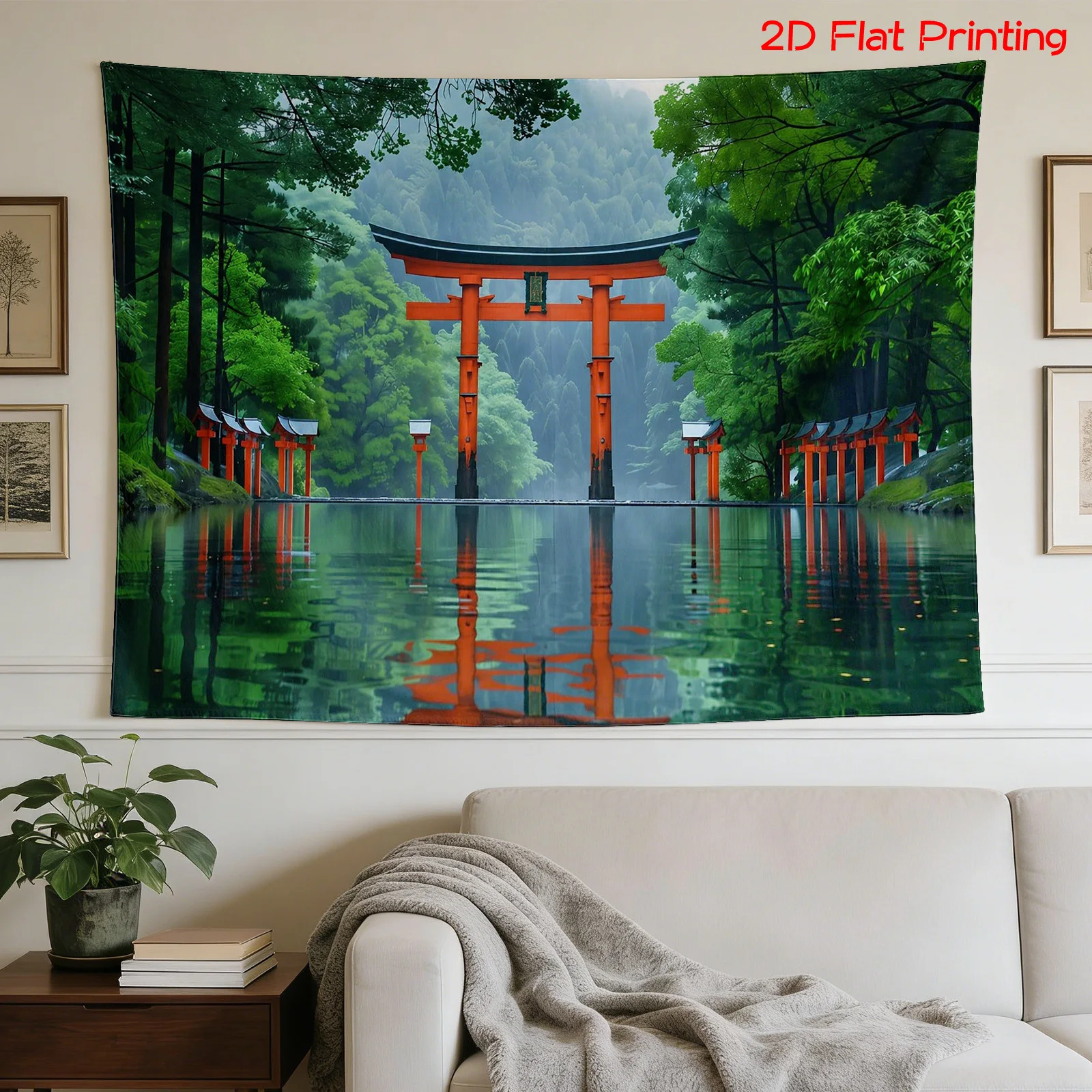 Japanese Torii Gate Zen Landscape Wall Art Canvas Print Decor Pond Garden Nature Zen Anime Style Anime Aesthetic Room Decor Tape