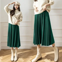 8458# Autumn Winter Korean Fashion Pleat Maternity Skirts Elastic Waist Belly Loose Clothes for Pregnant Women Casual Pregnancy