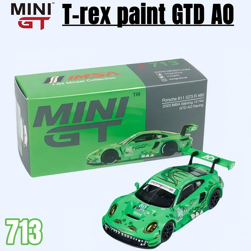 MINI GT 1:64 Porsche 911 GT3 R Racing 80# Tyrannosaurus Rex Paint GTD AO car model, boys' toys, adult collection pieces.