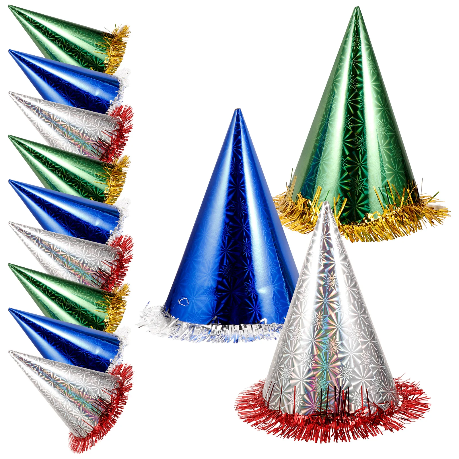 

12pcs Triangle Party Hats Glittering Lace Trim Elastic Band For Adults Birthday Festival Graduation Cone Hat