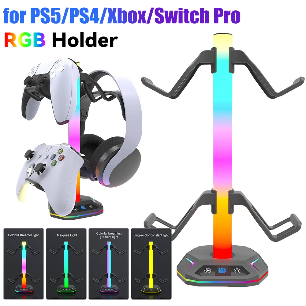 RGB headphone stand with lighting mode desktop controller stand hook gaming headphone stand