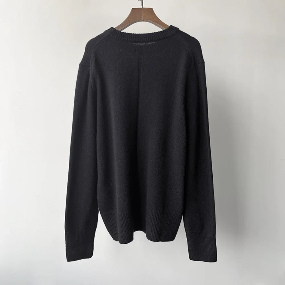 Maglione di lana Cashmere girocollo nero Pullover lavorato a maglia classico Versatile alla moda da donna