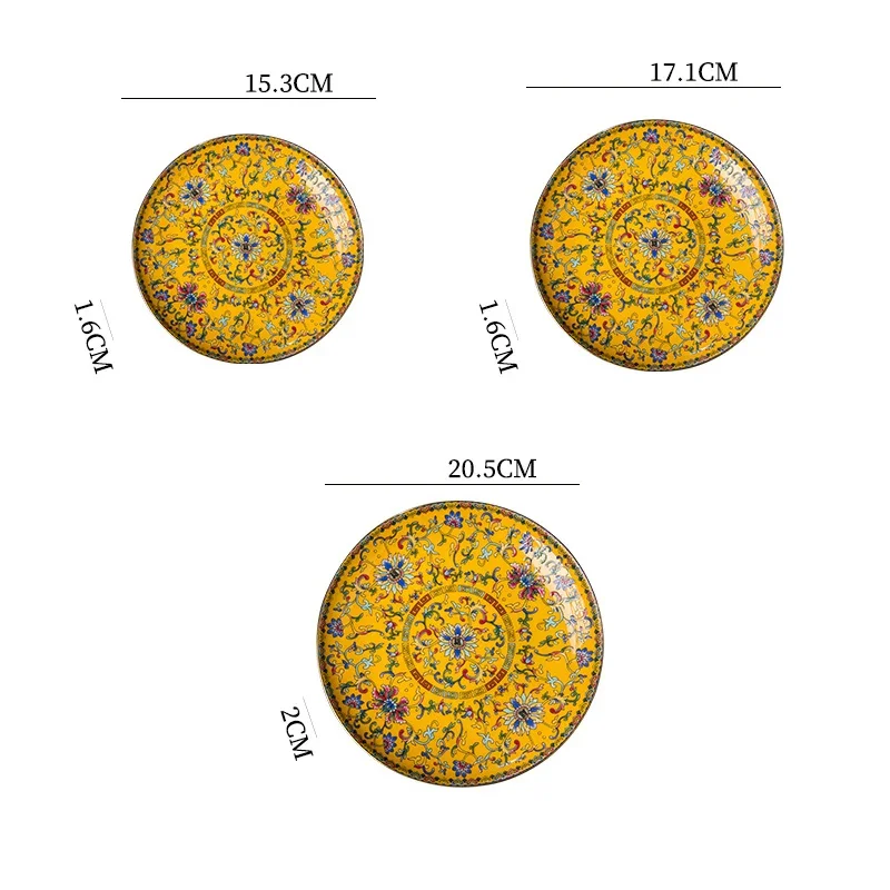 Chinese Ceramic Plates Golden Stroke Enamel Decorative Porcelain Dinner Plate Dinner Steak Pasta Dishes Restaurant Serving Tray