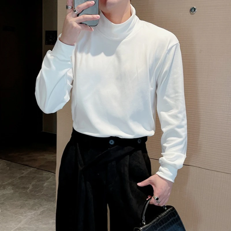 

Осень-зима бархатная мягкая теплая футболка с высоким воротом мужская рубашка с длинными рукавами облегающая повседневная деловая футболка мужская одежда