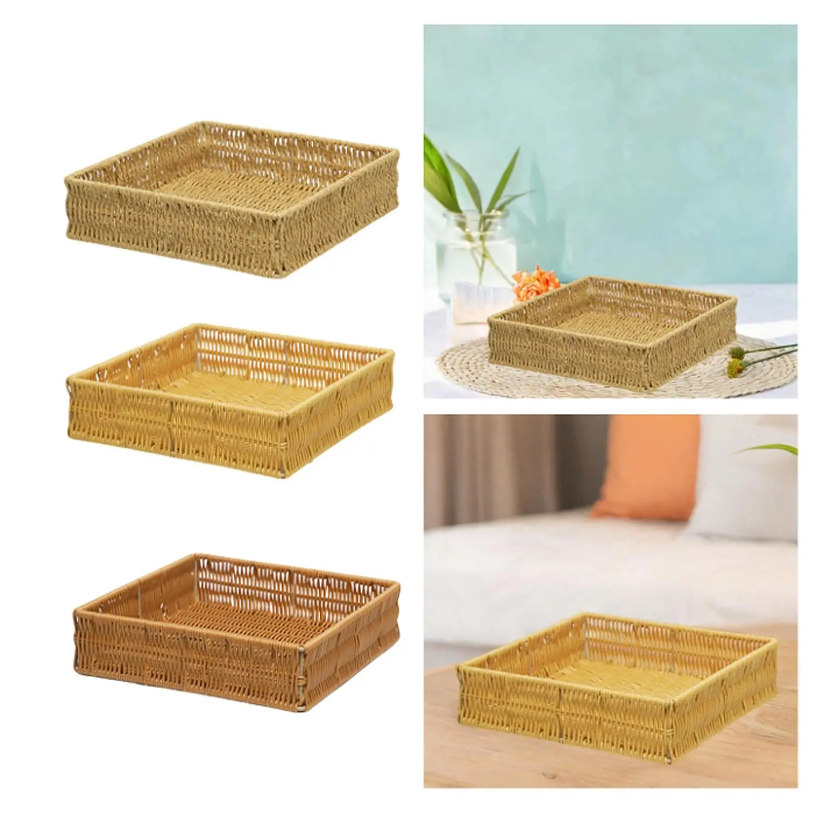 

Serving Tray Handwoven Storage Basket Decoration Fruit Basket Tabletop Organizer for Party Entryway Office Desktop Cafe Hotel