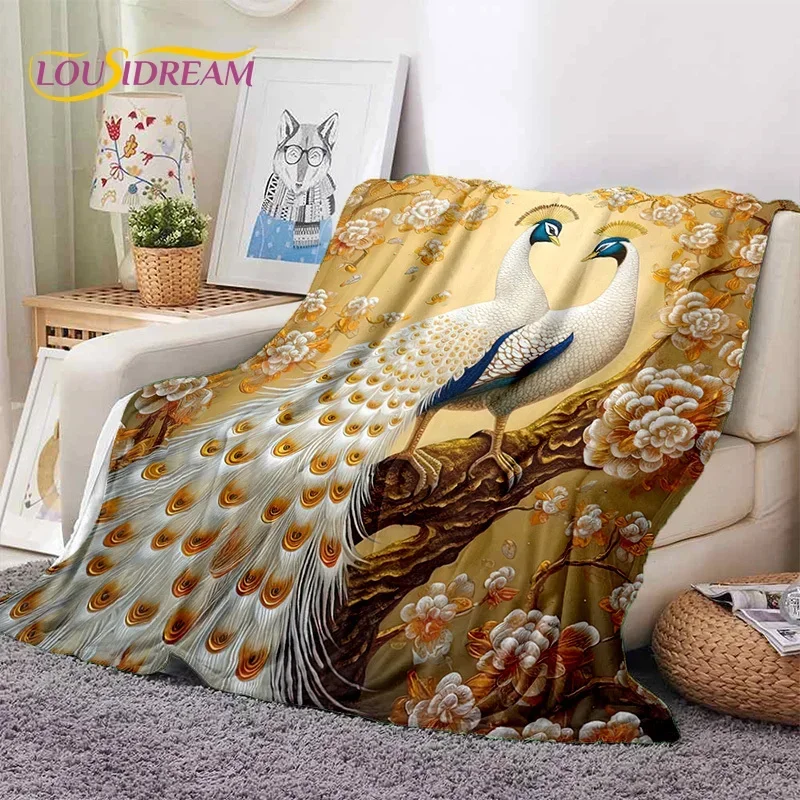 Cute Dream Birds Parrot Peacock Cartoon Soft Flannel Blanket for Bed Bedroom Sofa Picnic,Throw Blanket for Outdoors Leisure Gift
