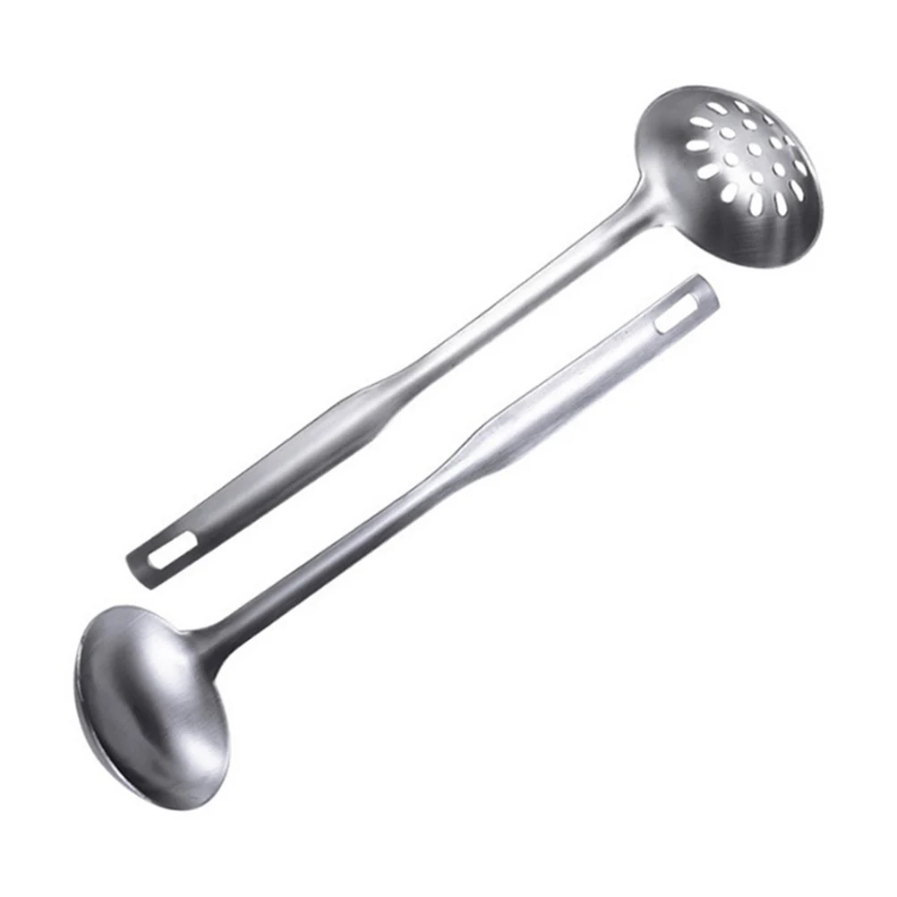 

2Pcs Stainless Soup Spoon Set Long Handle Soup Colander Ladle Kitchen Bar Home Food Serving Spoon Restaurant