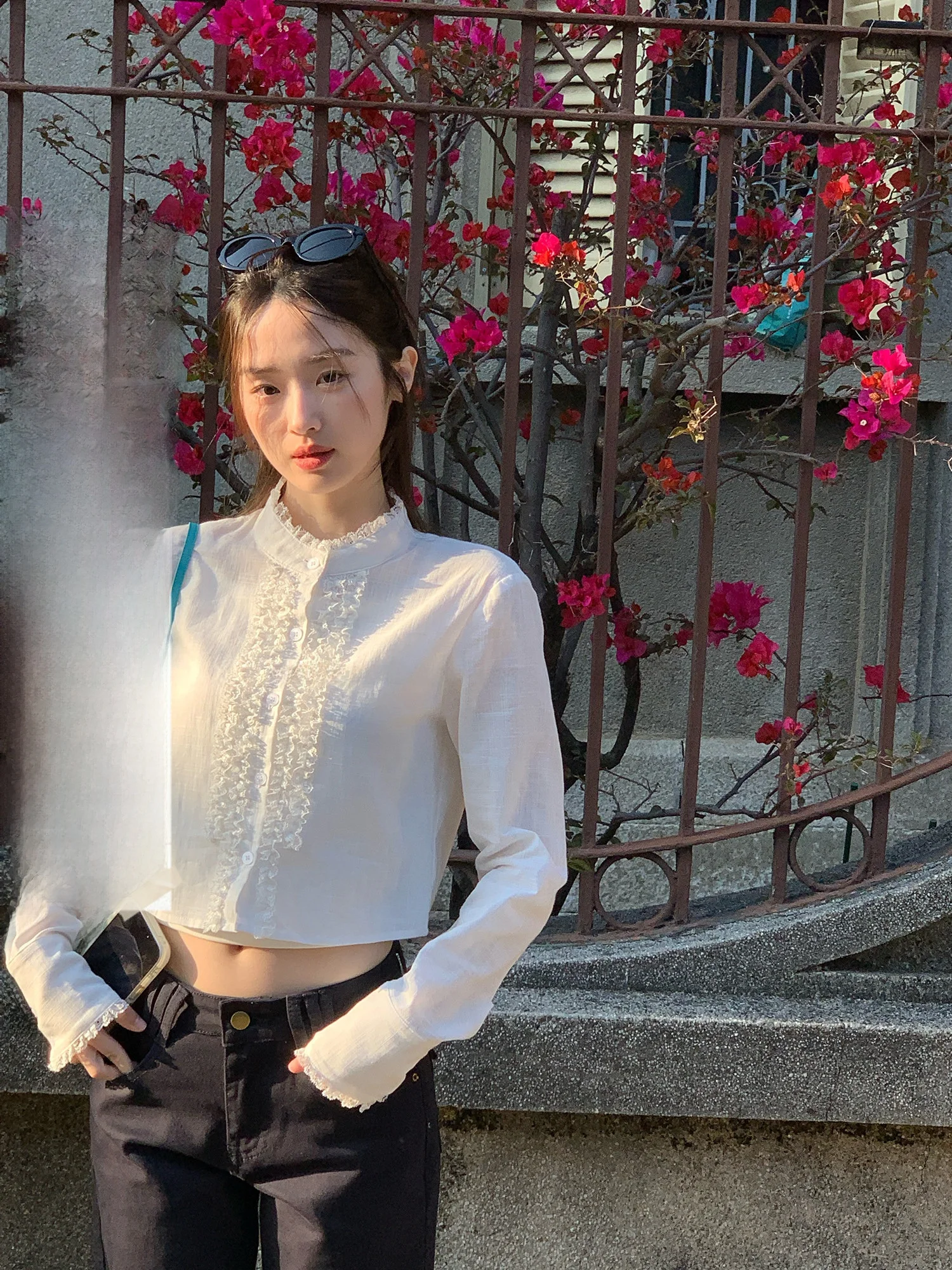 

Элегантная короткая блузка без рукавов Sinbounboun с кружевной отделкой и воротником-стойкой, рубашка с длинными рукавами в винтажном стиле, дышащая, приятная к телу...