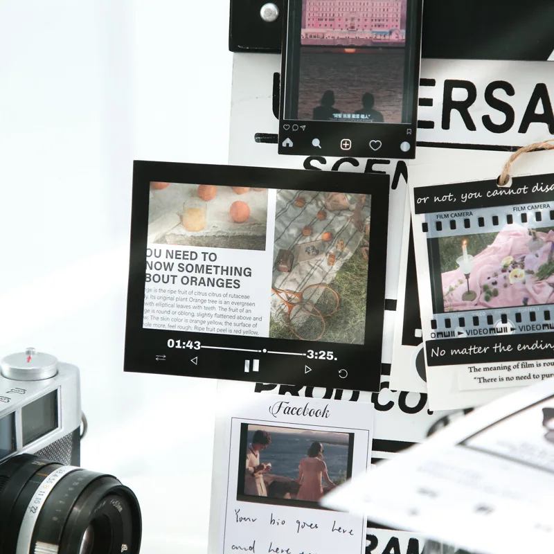 50pcs Retro Paper PVC Memo Pad Creative Camera Memory Fragments  for Scrapbooking DIY Decorative Material Collage Journaling