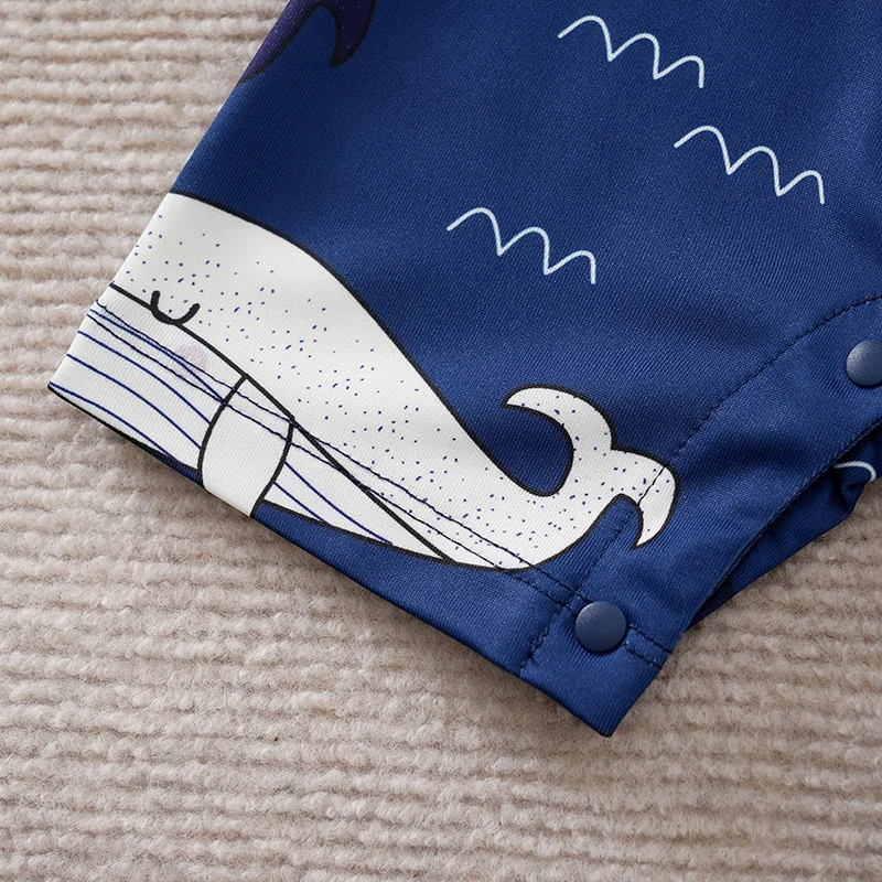 Blue whale print baby romper One-piece round collar Summer short sleeve For Toddler Outfits Newborn Baby boys Jumpsuit