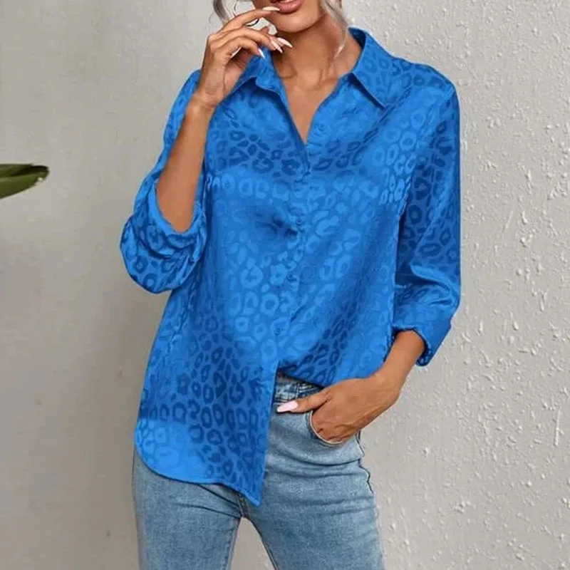 

SMVP Women's Leopard Print Satin Long Sleeve Shirts Versatile Turndown Collar Office Blouse Fashion Classic Glossy Finish Shirt