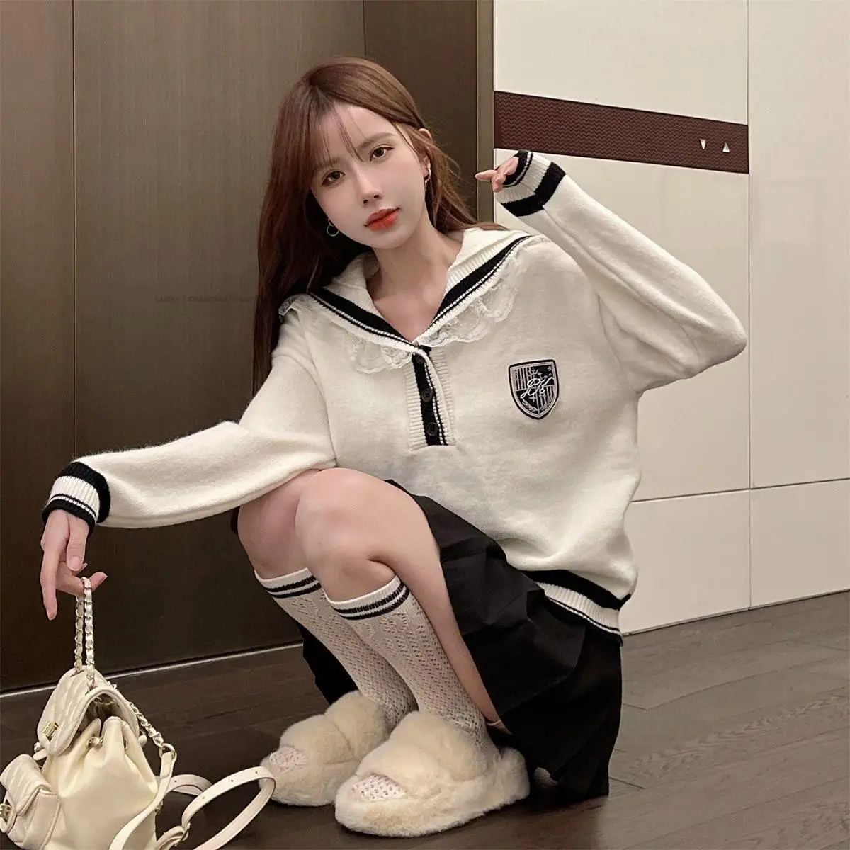 College Style Sexy JK Uniform Girl Korean Style Sweater Pleated Skirt Jk Uniform Set Girl Sweet Sexy Women Casual Daily Set