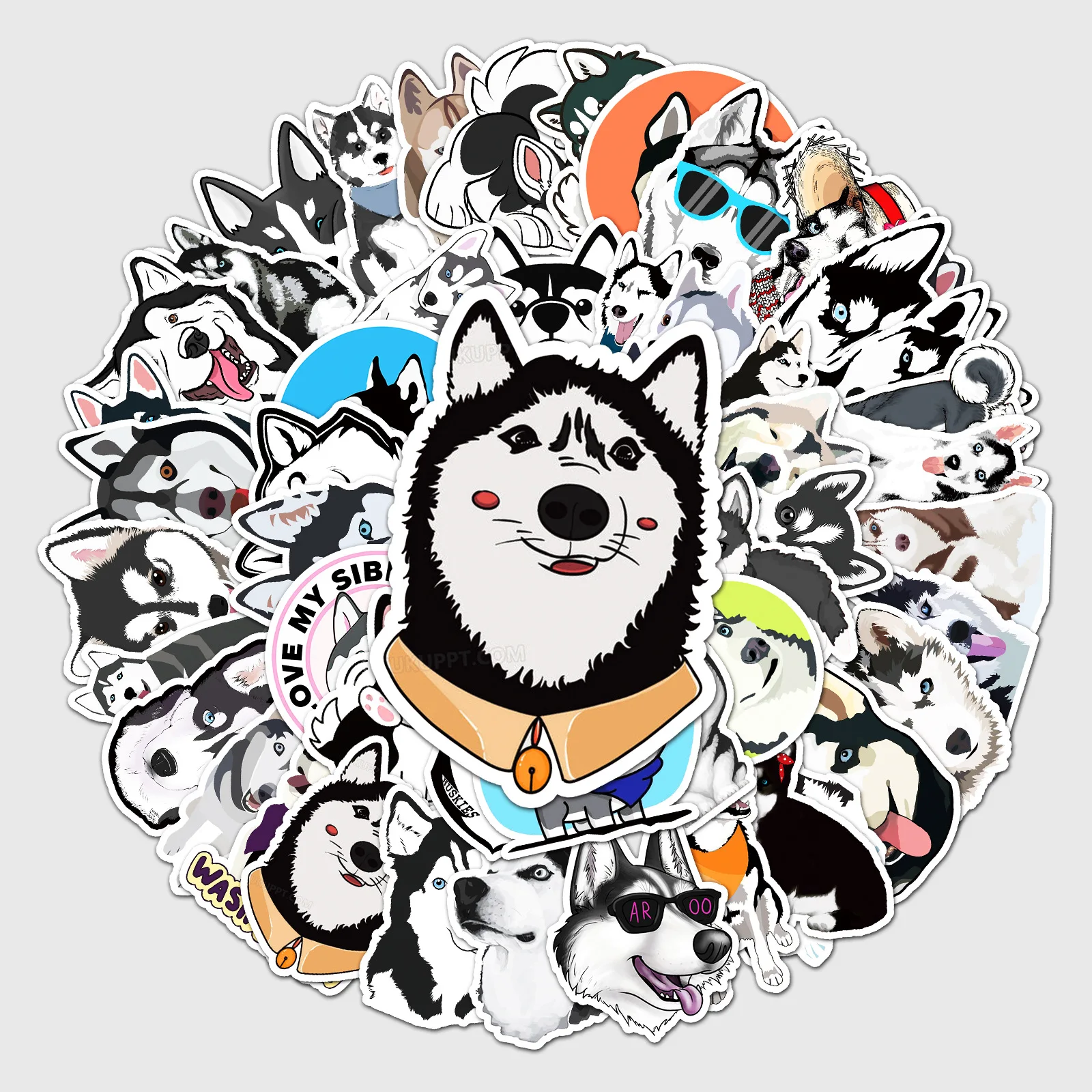 10/30/50PCS Trendy Husky Graffiti Sticker Cartoon Cute Animal Sticker DIY Skateboard Helmet Suitcase Sticker Waterproof Wholesal