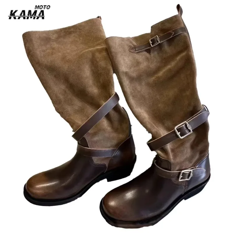 botas-de-media-cana-para-mujer-de-ante-marron-con-diseno-de-retazos-con-hebilla-y-tacon-grueso-estilo-vaquero-occidental-de-la-nueva-coleccion-del-disenador