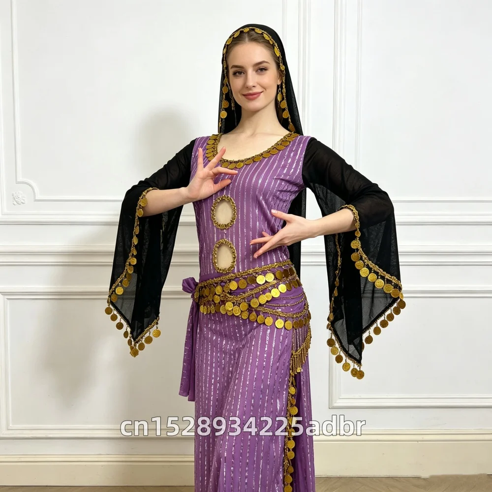 Robe Egyptian Folk Dance Baladi Saidi Bamboo Stick Dance Performance Costume Gold-Embossed Fabric Belly Dance Sexy