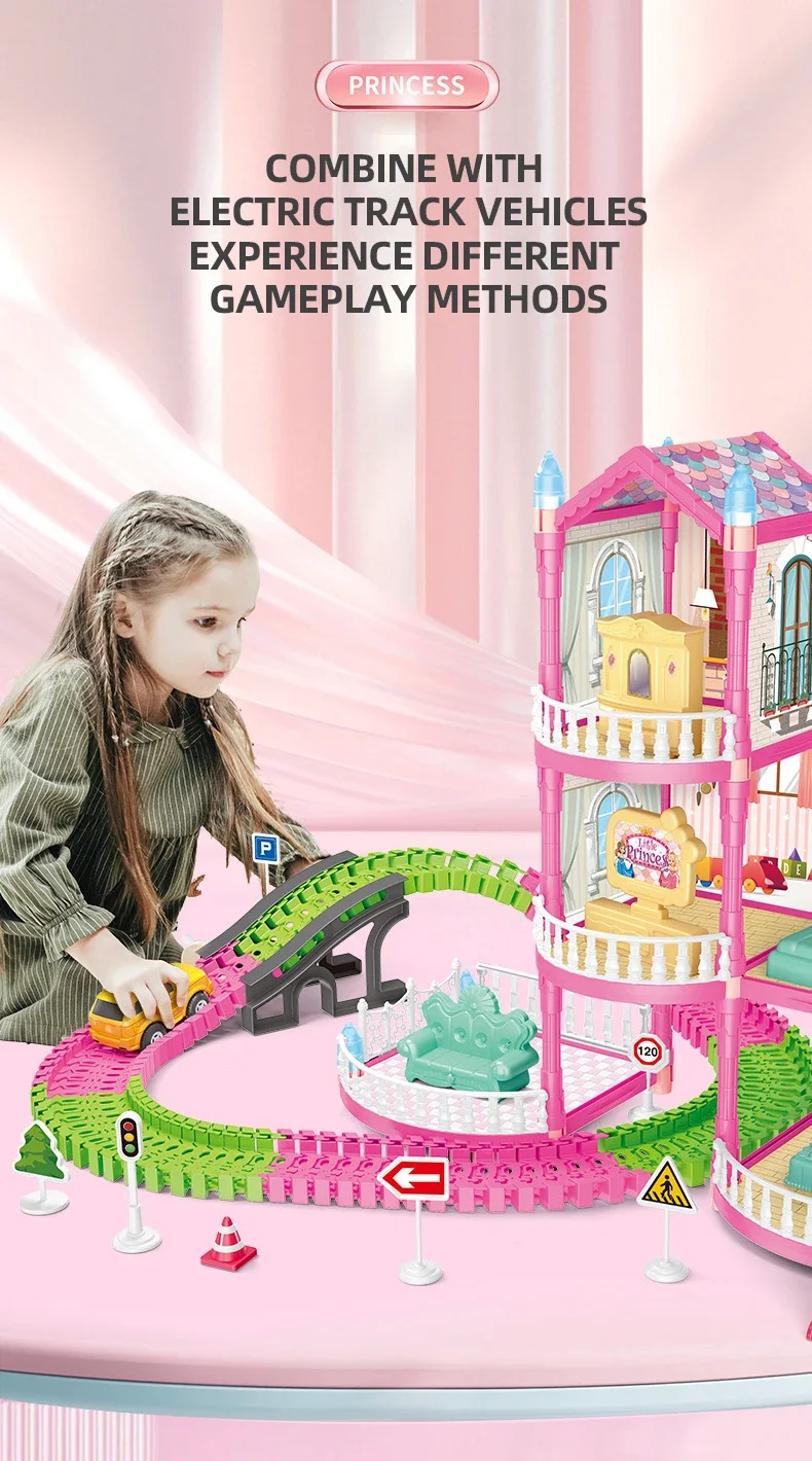 DIY 하우스 플레이 캐슬 장난감 집 조립 만화 장면 시뮬레이션 조명 포함 튼튼한 빌라 블록 소녀용