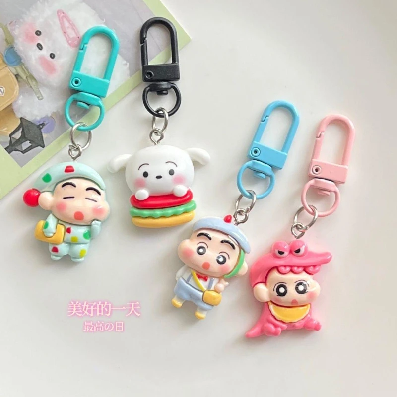 6PCS Kawaii Crayon Shin-chan Keychain Cartoon Character Keyring Clip Backpack Purse Decor Birthday Gift for Anime Fans