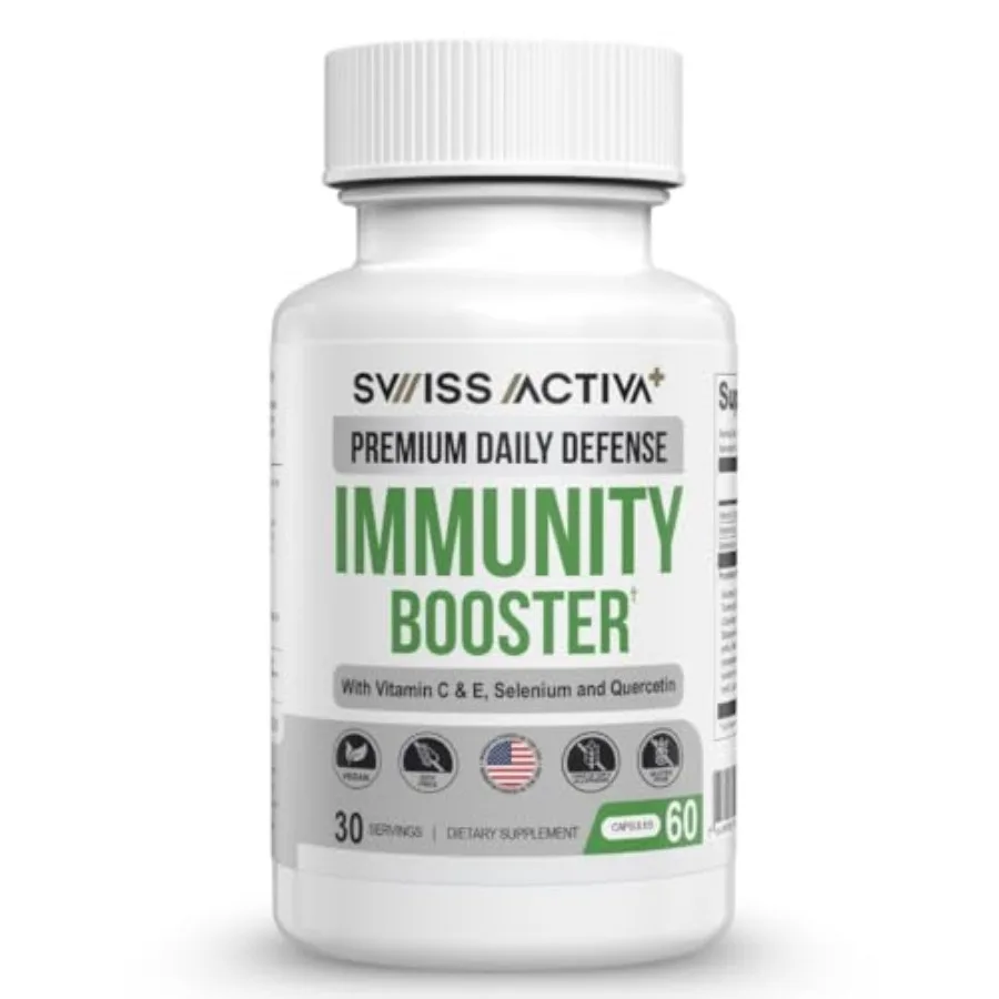 Swiss Activa+ Labs Immunity Booster Daily Immune Support Supplement with Vitamin C E Selenium Beta-Glucan Reishi and Ginseng- A