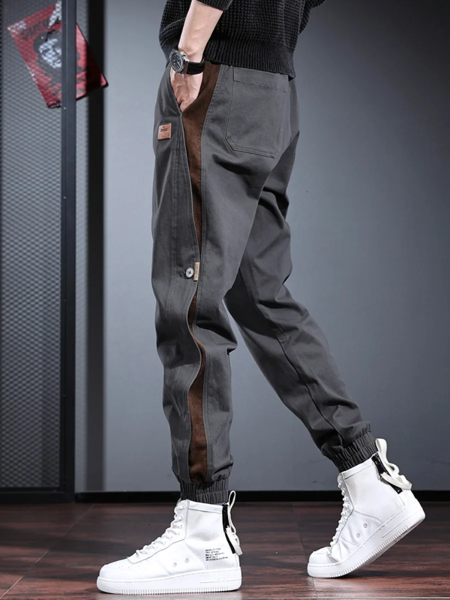 

2024 Men's Outdoor Autumn Spring Quick-dry Pants Loose Woven Elastic Binding Foot Fitness Casual Overalls Cargo Trousers 01