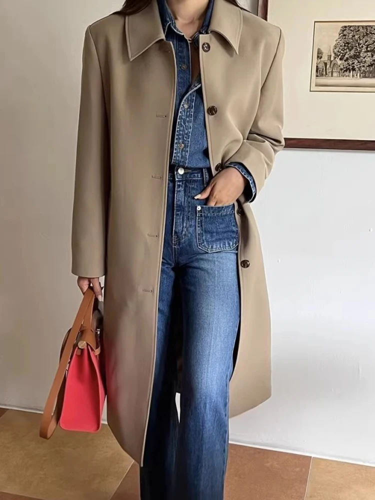 Clothland Women Stylish Thick Long Woolen Jacket Single Breasted Long Sleeve Belt Office Wear Coat Tops Mujer CB102