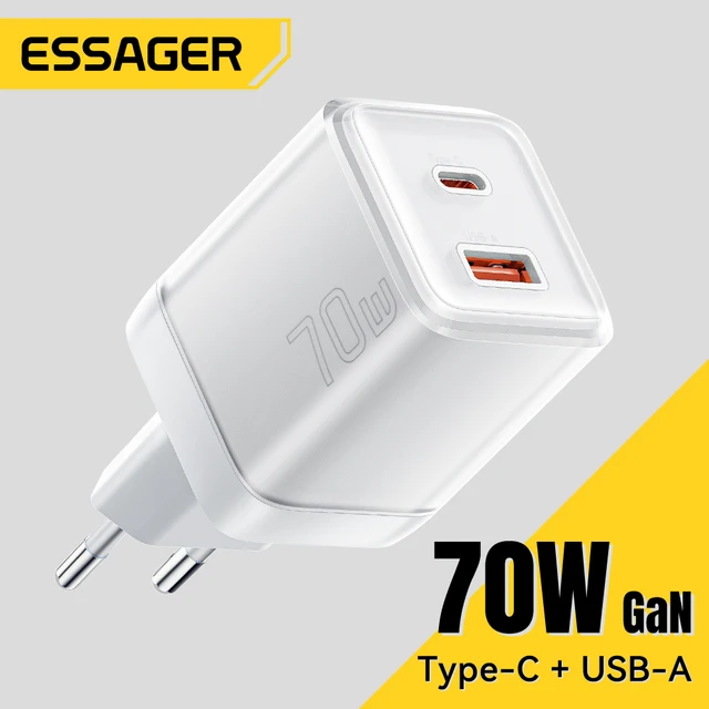 Ładowarka Essager 70 W GaN typu C do iPhone'a 16 15 14 Pro Max MacBook QC4.0 PD3.0 PPS 45 W Szybkie ładowanie Ładowarka do Samsung Travel