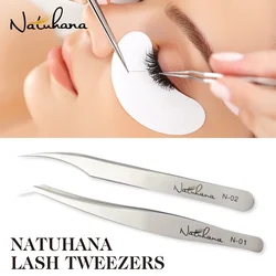 NATUHANA Stainless Steel Eyelashes Tweezers Professional For Lashes Extension Anti-static Eyelash Eyebrow Tweezer Makeup Tools