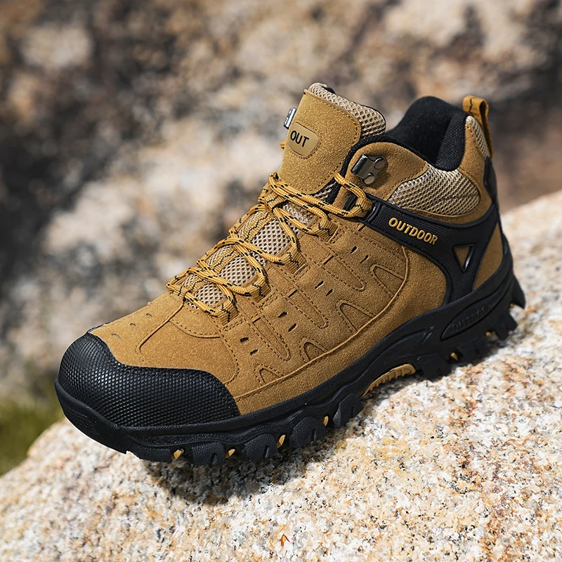 Mid-Top Men Hiking Boot Winter Outdoor Shoes Lace-Up Non-slip Outdoor Sports Casual Trekking Boots Man Waterproof Suede