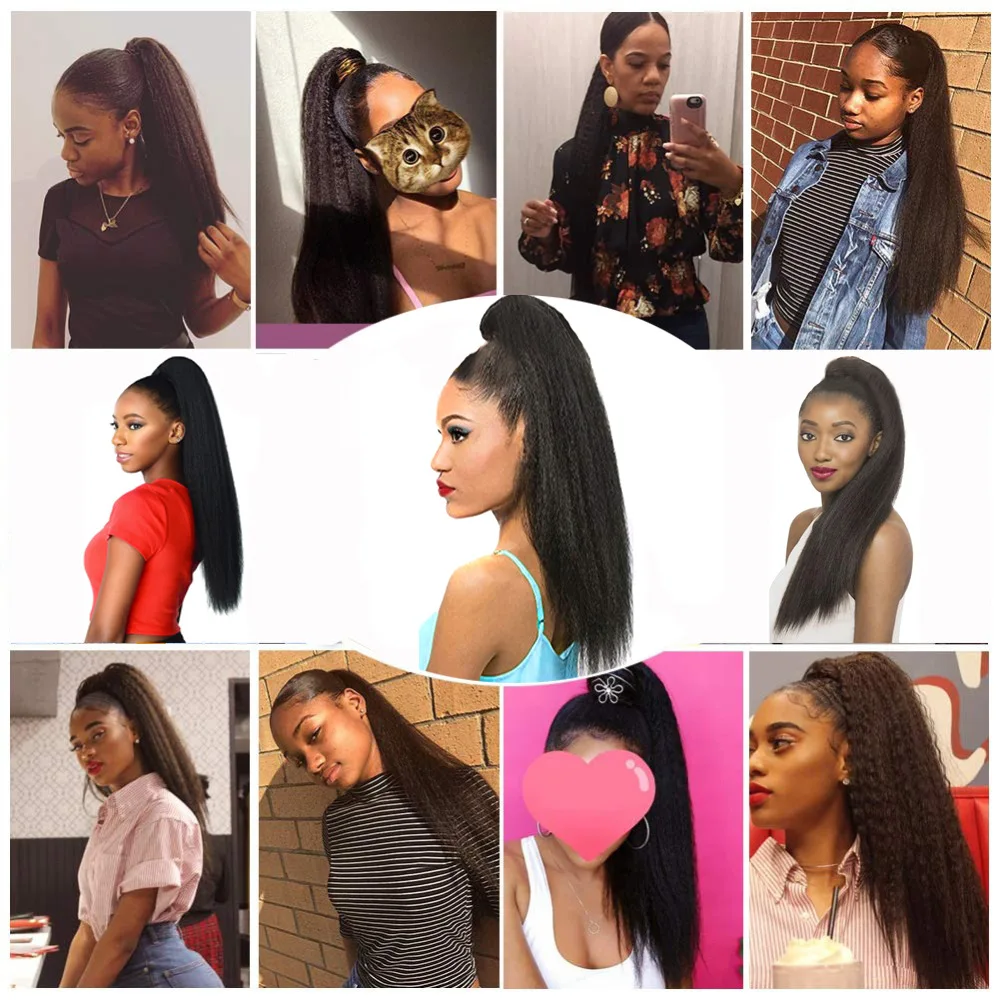 Drawstring Ponytail Hair Extension 22 Inch Synthetic Clip In Afro Kinky Straight Ponytail Hairpieces With Elastic Band Comb