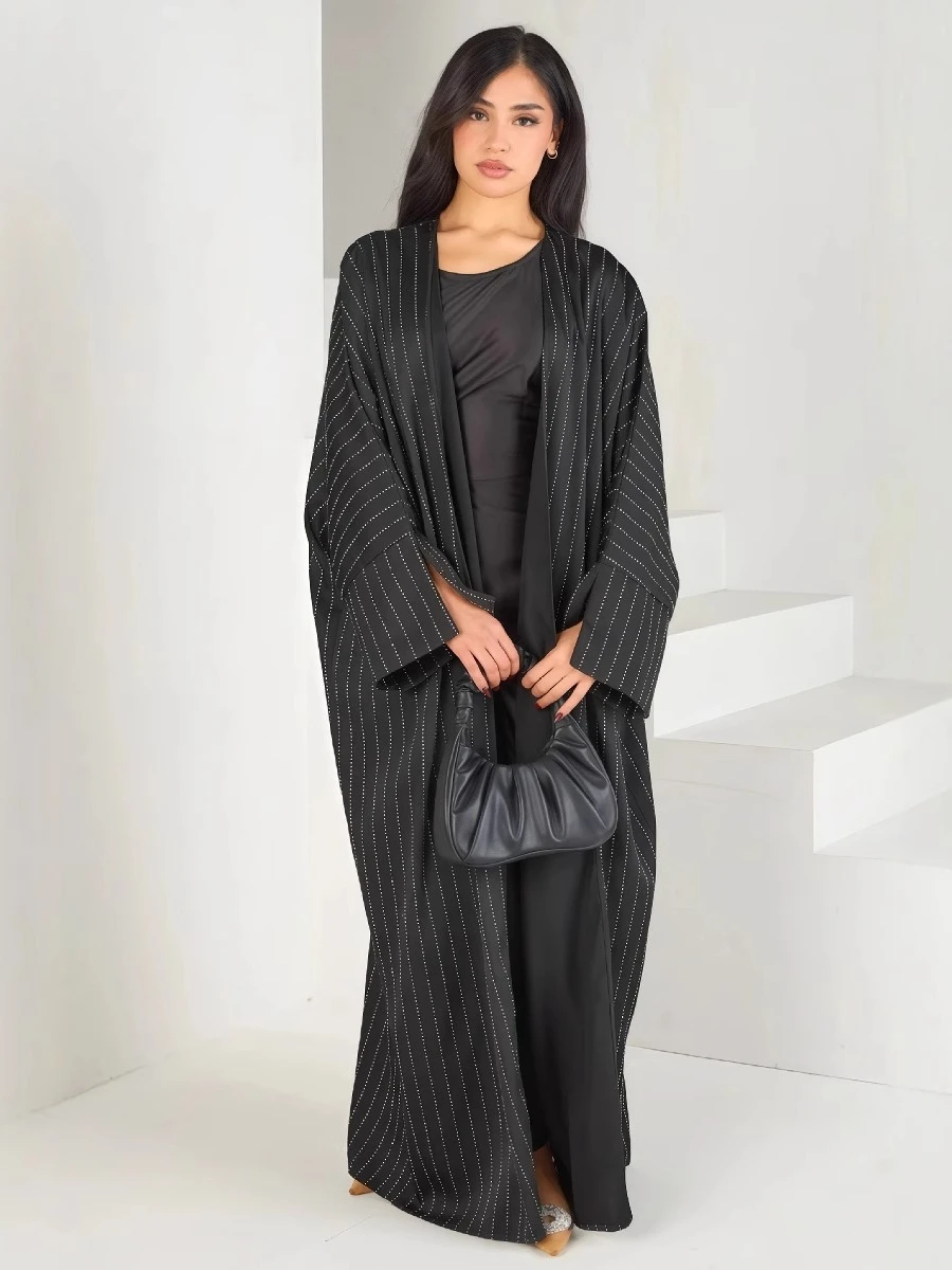 

Muslim Abaya Women Diamond Striped Cardigan Dresses Eid Jalabiya Abayas Kaftan Morocco Vestidos Arab Long Robe Ramadan 2025