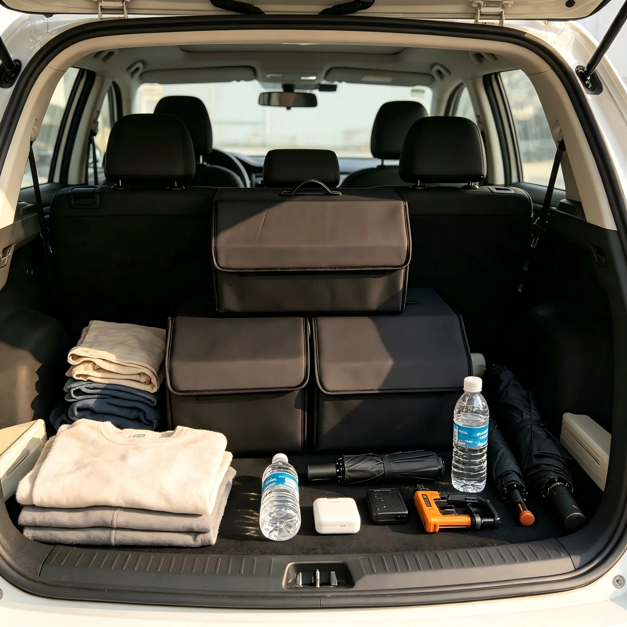 Caixa de armazenamento de couro pu multiuso dobrável organizador de armazenamento de porta-malas de carro organizador de arrumação acessórios automotivos — foto 3