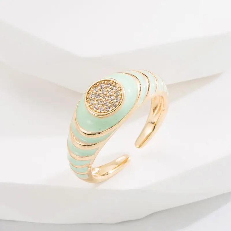 

Exaggerated Women's Zircon Embedded Copper Plated Gold Drip Oil Ring Adjustable Open Ring Fashionable Versatile
