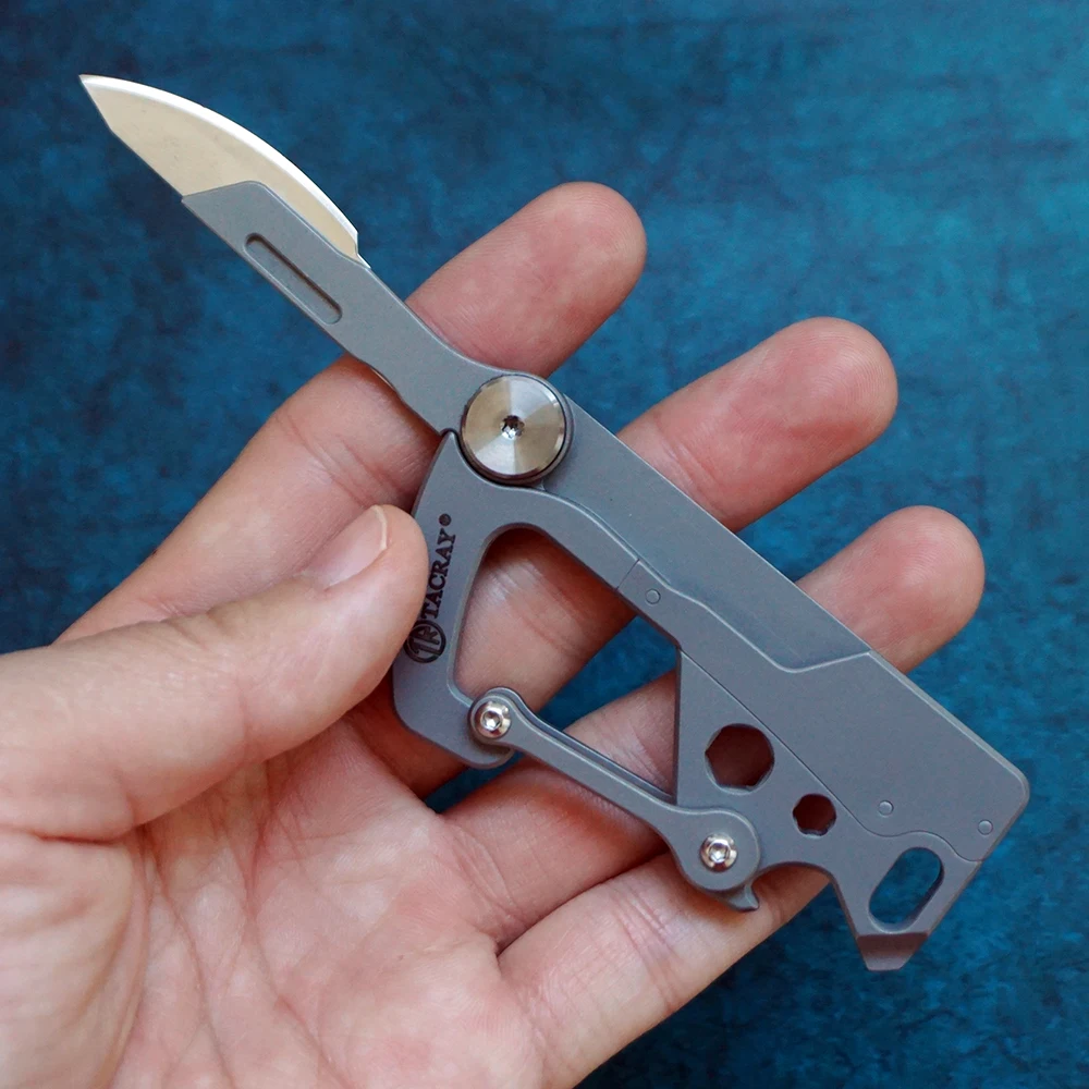 TACRAY Titanium Carabiner Multifunction Keychain Utility Knife Folding Knife Wallpaper Knife Cutting Tool with Corkscrew