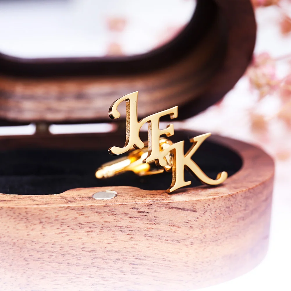 Tangula Manschettenknöpfe mit individuellen Initialen, Herren-Manschettenknöpfe aus Edelstahl mit transparenter Holzkiste, personalisierbar, Hochzeitsschmuck, Geschenke – Detail 4