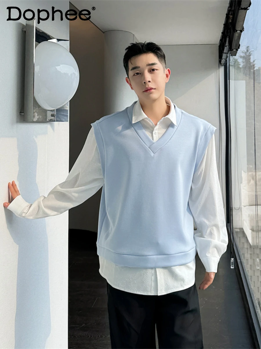 

2024 Spring Fashion Shirts Men's Color Contrast Patchwork Design Casual Trendy Male Handsome Long Sleeve Shirt Men's Clothes