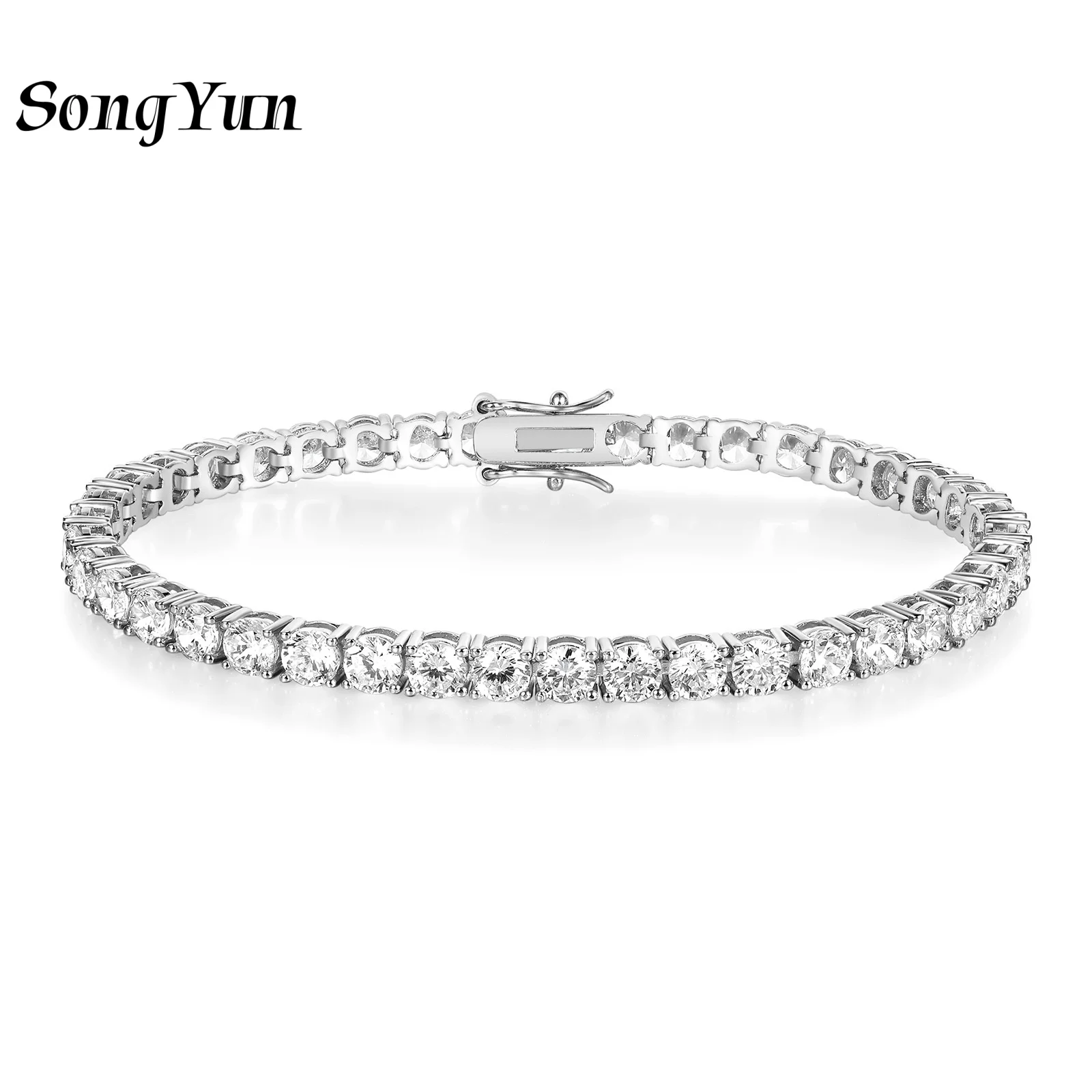 

SY Luxury Jewelry 925 Sterling Silver Chain Tennis Bracelet Bangle Rhodium Plated D Color Moissanite Diamond Bracelets For Women