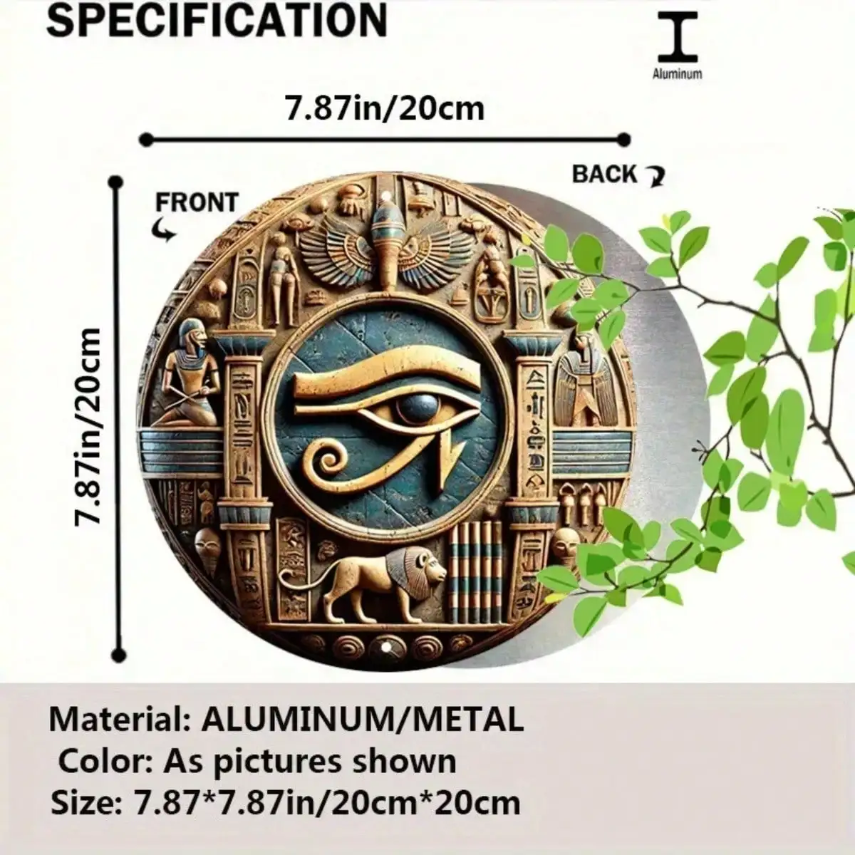 Eternal Gifts Eye of Horus Wall Decor - Vintage Round Metal Sign with Egyptian Hieroglyphics - Rustic Home Decor