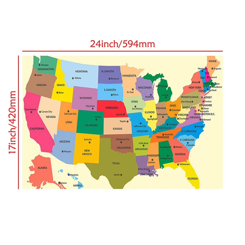 La mappa amministrazione degli stati uniti 59*42cm Poster e stampa tela Non tessuta pittura scuola aula forniture decorazione della casa