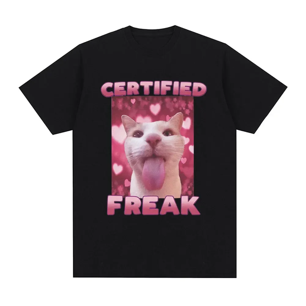 Certified Freak Funny Cat Pattern T-shirt for Women Fashion Retro Short Sleeve T-shirt Casual Large Size T-shirt