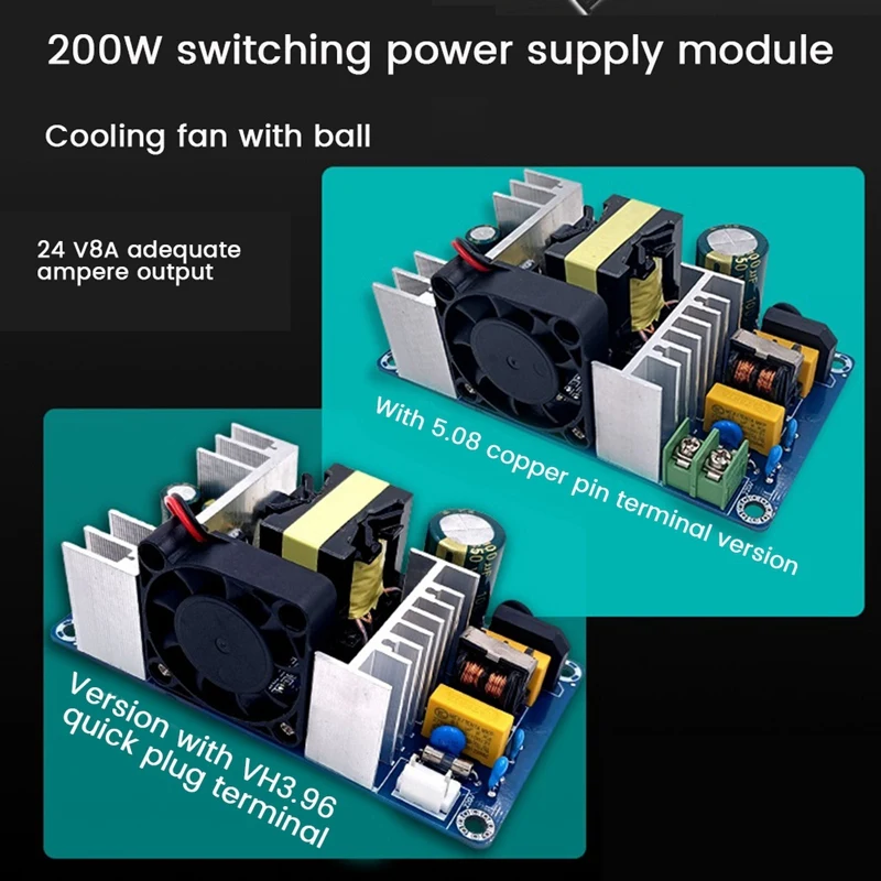 1 Piece Isolation Switch Power Module AC-DC Step-Down Module 8A 220V To 24V Power Board With Fan (VH3.96 Terminal)