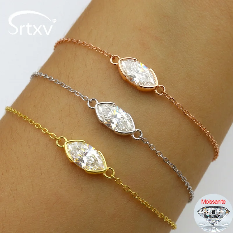 1CT Marquise Cut D Moissanite Bracelets for Women Girls Luxury Chain Lab Diamond S925 Sterling Silver Plated 18K Jewelry Gifts