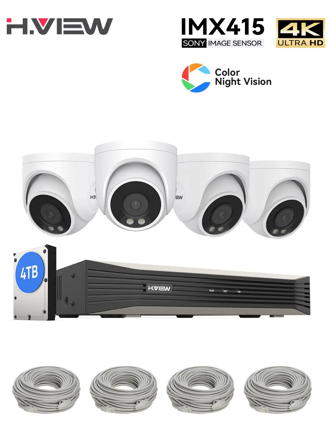 

H.View 4K Full Color Night Vision CCTV Security System Video Surveillance Kit 8MP Poe Ip Camera Set 8CH Dome Audio Record Nvr