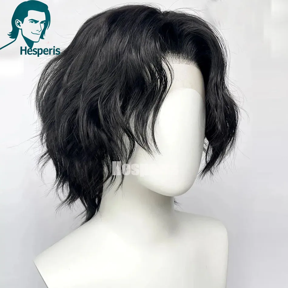

Hesperis Натуральные волнистые парики из натуральных волос на кружеве спереди Многослойная стрижка Глубокая часть Мужские парики Короткий кружевной мужской парик Предварительно стилизованный парик пикси для мальчика