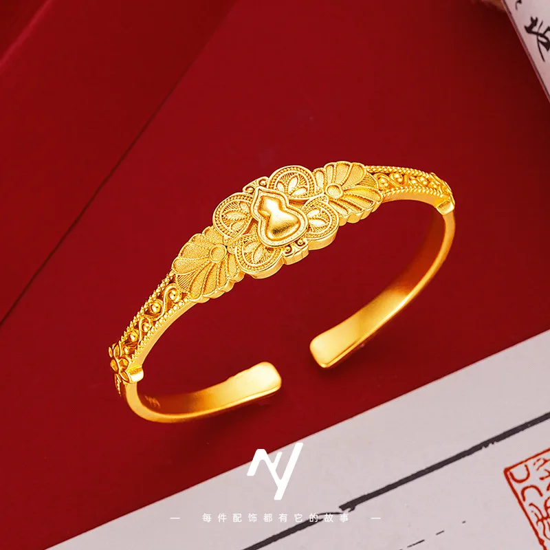 

Женский браслет из настоящего золота 9999 24 карата, новый женский браслет в китайском стиле в этническом стиле с филигранной тыквой и цветком сливы