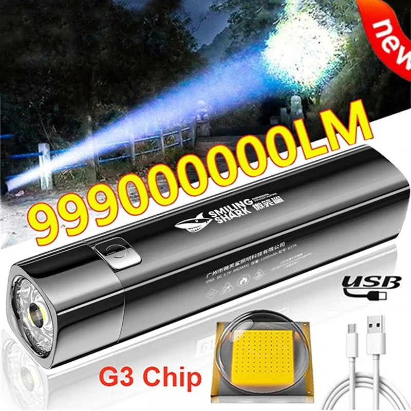 Portable Ultra Bright 2 IN 1 9990000LM G3 Tactical LED Flashlight Torch & Power Bank For Outdoor Lighting 3 Modes With USB Cable