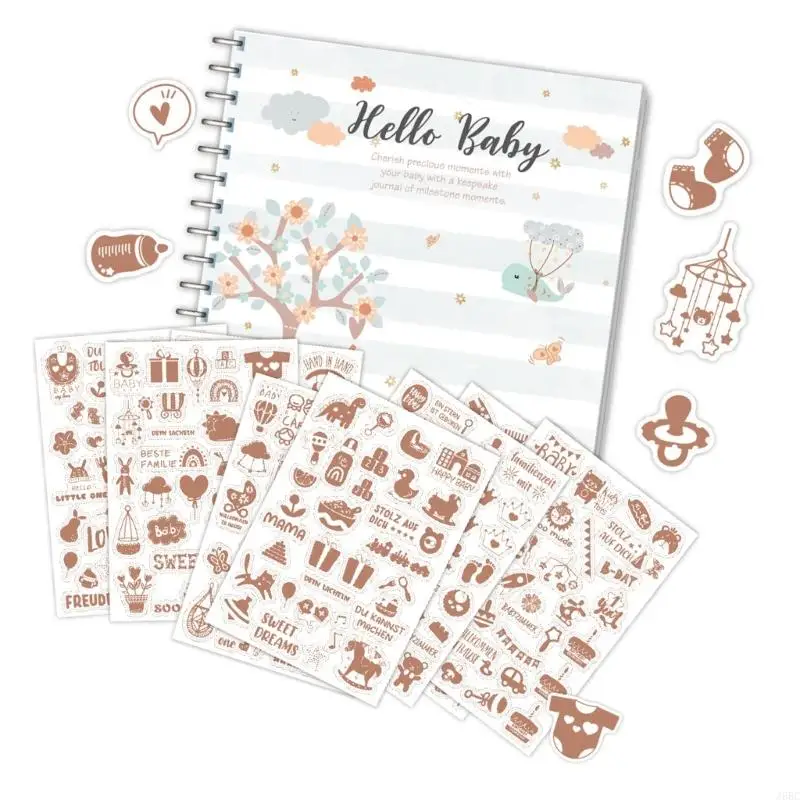 J6BC Gender Neutral Baby Journal Baby Scrapbook Photo Album from Pregnancy to Age 1 Baby Memory Book for Baby Boy or Girl